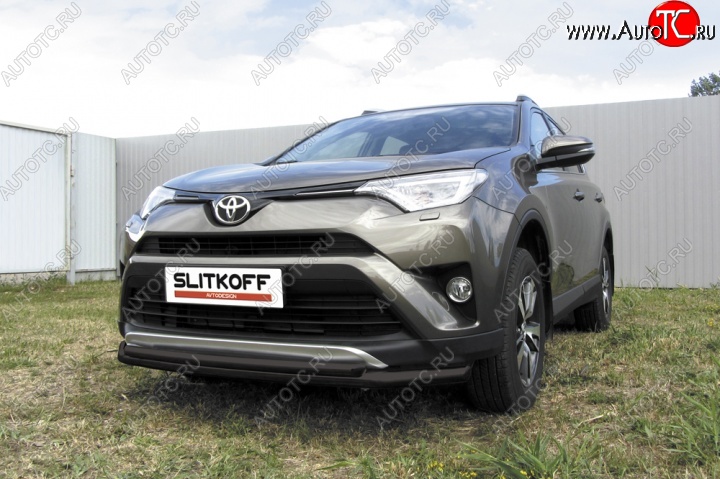 8 299 р. Защита переднего бампер Slitkoff  Toyota RAV4  XA40 (2015-2019) 5 дв. рестайлинг (Цвет: серебристый)  с доставкой в г. Тамбов