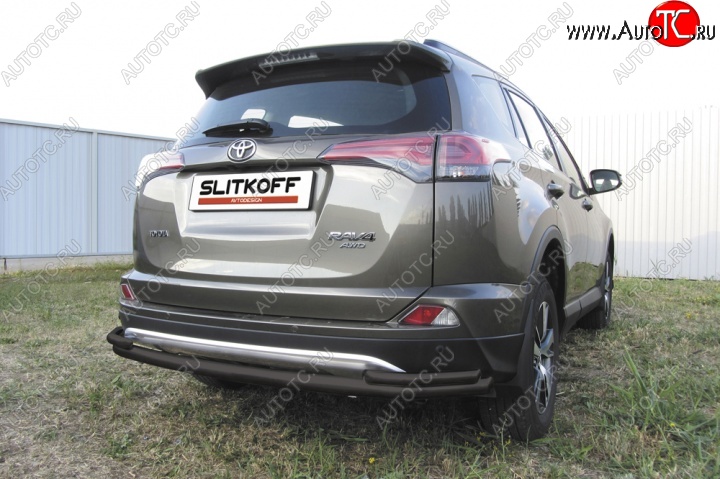 8 299 р. Защита задняя Slitkoff Toyota RAV4 XA40 5 дв. рестайлинг (2015-2019) (Цвет: серебристый)  с доставкой в г. Тамбов