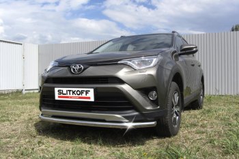 9 299 р. Защита переднего бампера Slitkoff (Ø57 мм) Toyota RAV4 XA40 5 дв. рестайлинг (2015-2019) (Нержавейка полированная)  с доставкой в г. Тамбов. Увеличить фотографию 1