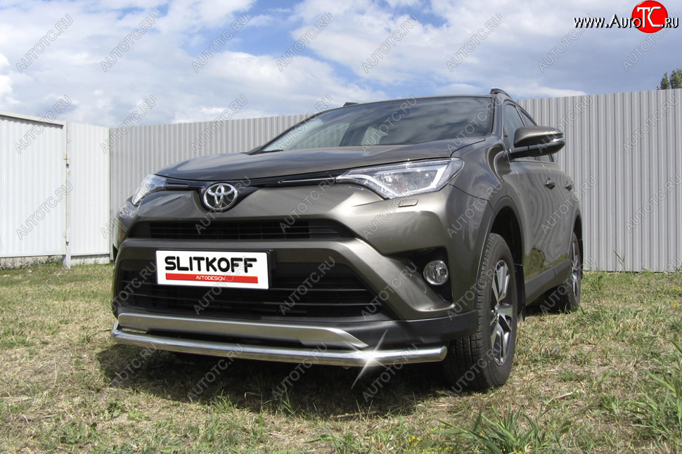 9 299 р. Защита переднего бампера Slitkoff (Ø57 мм) Toyota RAV4 XA40 5 дв. рестайлинг (2015-2019) (Нержавейка полированная)  с доставкой в г. Тамбов