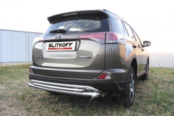 9 599 р. Защита заднего бампера Slitkoff (Ø57 и 42 мм, радиусная)  Toyota RAV4  XA40 (2015-2019) 5 дв. рестайлинг (Нержавейка полированная)  с доставкой в г. Тамбов. Увеличить фотографию 1