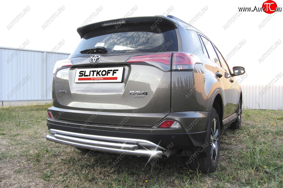 9 599 р. Защита заднего бампера Slitkoff (Ø57 и 42 мм, радиусная)  Toyota RAV4  XA40 (2015-2019) 5 дв. рестайлинг (Нержавейка полированная)  с доставкой в г. Тамбов