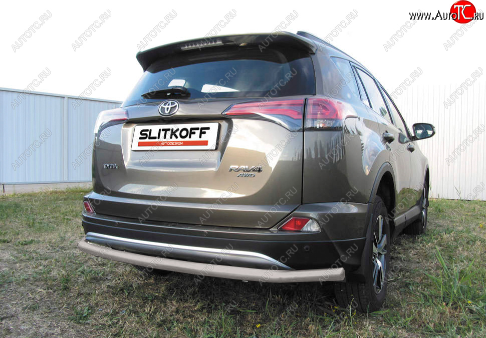 7 199 р. Защита заднего бампера Slitkoff (Ø57 мм, длинная)  Toyota RAV4  XA40 (2015-2019) 5 дв. рестайлинг (Сталь с полимерным покрытием в цвет: серебристый)  с доставкой в г. Тамбов