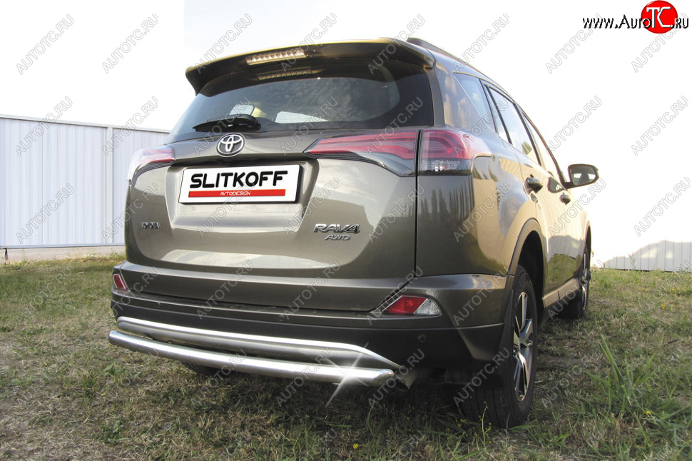 8 999 р. Защита заднего бампера Slitkoff (Ø57 мм, радиусная)  Toyota RAV4  XA40 (2015-2019) 5 дв. рестайлинг (Нержавейка полированная)  с доставкой в г. Тамбов