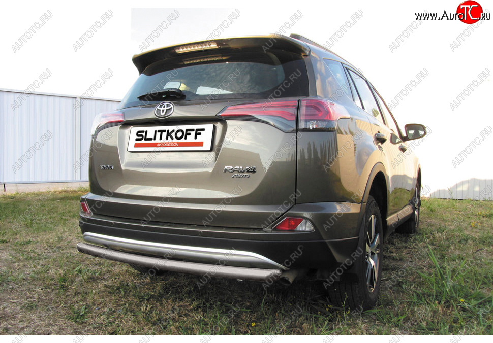 5 599 р. Защита заднего бампера Slitkoff (Ø57 мм, радиусная)  Toyota RAV4  XA40 (2015-2019) 5 дв. рестайлинг (Сталь с полимерным покрытием в цвет: серебристый)  с доставкой в г. Тамбов