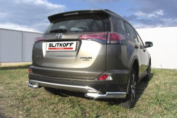 9 799 р. Защита заднего бампера Slitkoff (d57 и 42 мм, уголки)  Toyota RAV4  XA40 (2015-2019) 5 дв. рестайлинг (Нержавейка полированная)  с доставкой в г. Тамбов. Увеличить фотографию 1