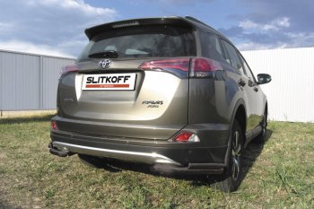 8 449 р. Защита заднего бампера Slitkoff (d57 и 42 мм, уголки) Toyota RAV4 XA40 5 дв. рестайлинг (2015-2019) (Нержавейка полированная)  с доставкой в г. Тамбов. Увеличить фотографию 2