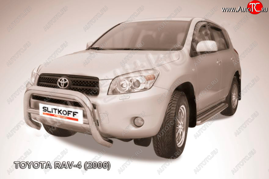 25 999 р. Защита переднего бампера Slitkoff (Ø76 мм, низкая) Toyota RAV4 XA305 5 дв. дорестайлинг (2005-2009) (Нержавейка полированная)  с доставкой в г. Тамбов