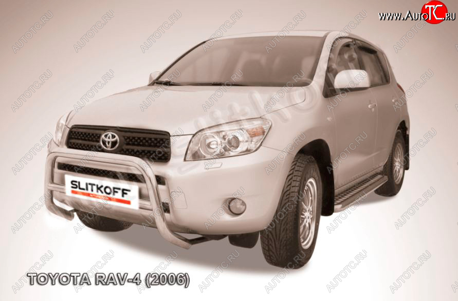 21 999 р. Защита переднего бампера Slitkoff (Ø57 мм, низкая) Toyota RAV4 XA305 5 дв. дорестайлинг (2005-2009) (Нержавейка полированная)  с доставкой в г. Тамбов