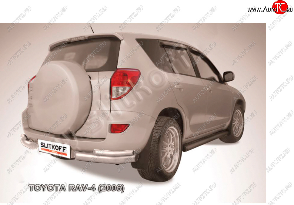 4 999 р. Защита заднего бампера Slitkoff (d57 мм, уголки)  Toyota RAV4  XA305 (2005-2009) 5 дв. дорестайлинг (Сталь с полимерным покрытием в цвет: серебристый)  с доставкой в г. Тамбов