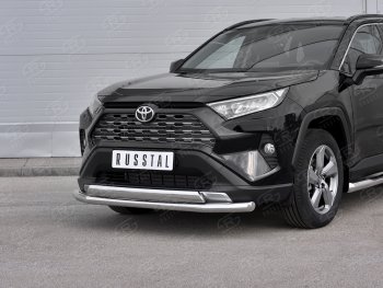 20 349 р. Защита переднего бампера (2 трубы Ø63 и 75х42 мм, нержавейка) Russtal  Toyota RAV4  XA50 (2018-2024) 5 дв. дорестайлинг  с доставкой в г. Тамбов. Увеличить фотографию 1