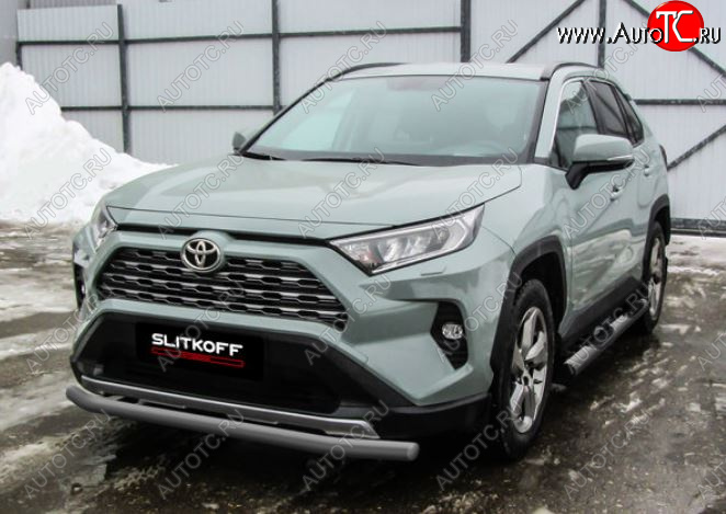 7 499 р. Защита переднего бампера Slitkoff (Ø57 мм)  Toyota RAV4  XA50 (2018-2025) 5 дв. дорестайлинг (Сталь с полимерным покрытием в цвет: серебристый)  с доставкой в г. Тамбов