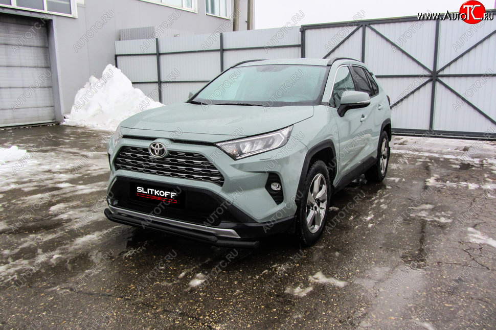 8 299 р. Защита переднего бампера Slitkoff (Ø57 и 42 мм) Toyota RAV4 XA50 5 дв. дорестайлинг (2018-2024) (Сталь с полимерным покрытием в цвет: черный)  с доставкой в г. Тамбов