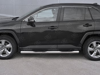 21 599 р. Защита порогов на SLITKOFF труба d76 с накладкой  Toyota RAV4  XA50 (2018-2024) 5 дв. дорестайлинг (защита порогов с закругленными торцами)  с доставкой в г. Тамбов. Увеличить фотографию 2