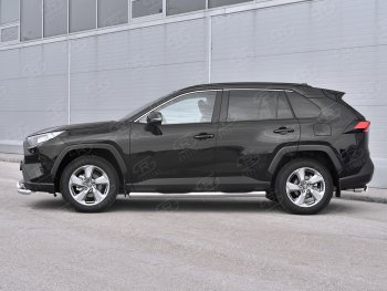 21 599 р. Защита порогов на SLITKOFF труба d76 с накладкой  Toyota RAV4  XA50 (2018-2024) 5 дв. дорестайлинг (защита порогов с закругленными торцами)  с доставкой в г. Тамбов. Увеличить фотографию 3