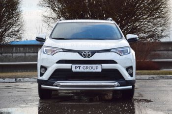 23 799 р. Защита переднего бампера двойная из труб d63/63 мм Petroil Tuning Toyota RAV4 XA40 5 дв. рестайлинг (2015-2019) (Нержавеющая полированная сталь)  с доставкой в г. Тамбов. Увеличить фотографию 1