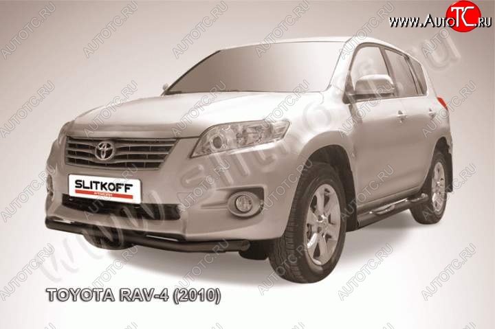 6 399 р. Защита переднего бампер Slitkoff Toyota RAV4 XA30 5 дв. 2-ой рестайлинг (2010-2013) (Цвет: серебристый)  с доставкой в г. Тамбов