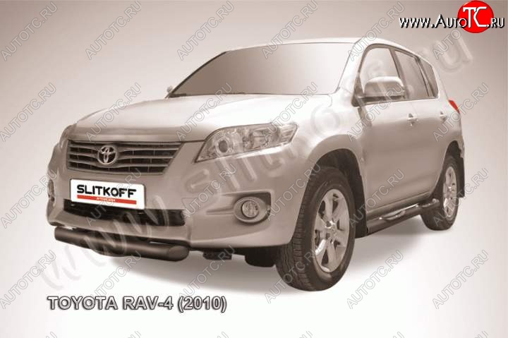 6 699 р. Защита переднего бампер Slitkoff Toyota RAV4 XA30 5 дв. удлиненный 2-ой рестайлинг (2010-2013) (Цвет: серебристый)  с доставкой в г. Тамбов