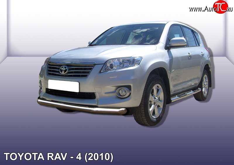 10 549 р. Одинарная защита переднего бампера диаметром 76 мм Slitkoff  Toyota RAV4  XA30 (2010-2013) 5 дв. 2-ой рестайлинг (Цвет: нержавеющая полированная сталь)  с доставкой в г. Тамбов