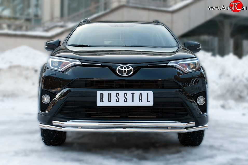 13 549 р. Защита переднего бампера (2 трубыØ42 мм, нержавейка) Russtal Toyota RAV4 XA40 5 дв. рестайлинг (2015-2019)  с доставкой в г. Тамбов