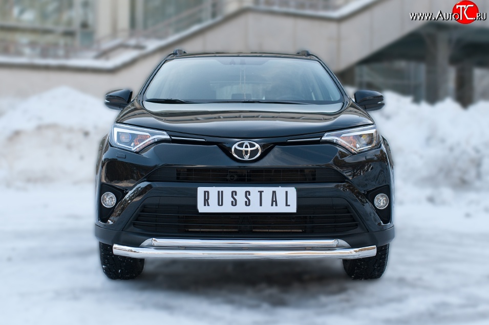 13 499 р. Защита переднего бампера (2 трубыØ63 и 42 мм, нержавейка) Russtal  Toyota RAV4  XA40 (2015-2019) 5 дв. рестайлинг  с доставкой в г. Тамбов