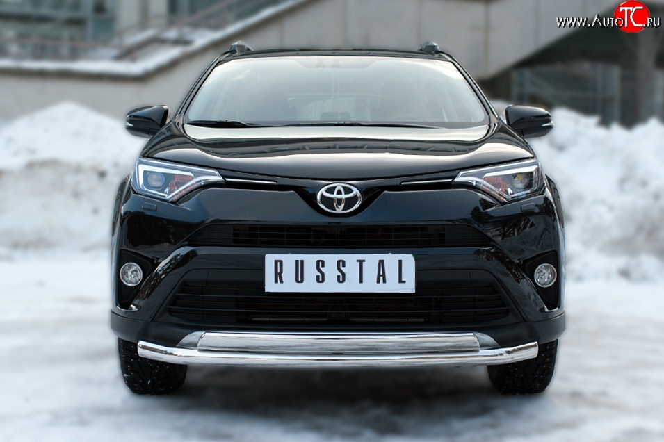 20 349 р. Защита переднего бампера (2 трубыØ75х42 и 63 мм, нержавейка) Russtal Toyota RAV4 XA40 5 дв. рестайлинг (2015-2019)  с доставкой в г. Тамбов