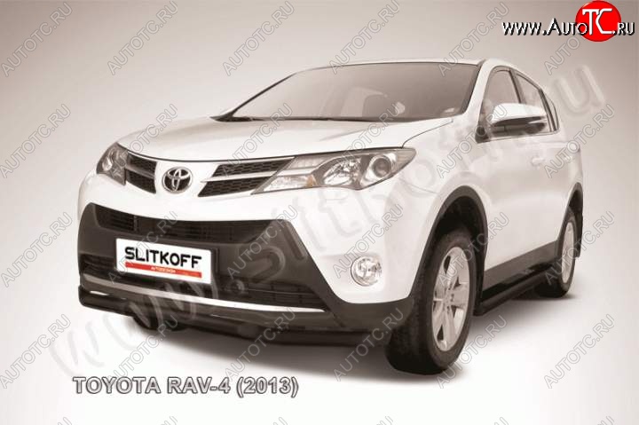 8 299 р. Защита переднего бампер Slitkoff Toyota RAV4 XA40 5 дв. дорестайлинг (2012-2015) (Цвет: серебристый)  с доставкой в г. Тамбов