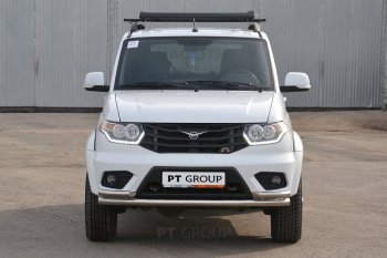 20 999 р. Защита переднего бампера двойная с углами из труб d63/51 мм Petroil Tuning Уаз Патриот 23632 1 рестайлинг пикап (2014-2016) (Нержавеющая полированная сталь)  с доставкой в г. Тамбов. Увеличить фотографию 3