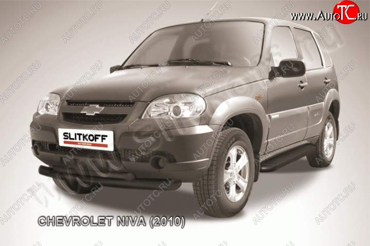 9 399 р. защита переднего бампера Slitkoff (d76+d57 двойная черная)  Chevrolet Niva  2123 (2009-2020), Лада 2123 (Нива Шевроле) (2009-2021) (Цвет: серебристый)  с доставкой в г. Тамбов