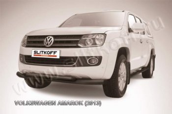 12 999 р. Защита переднего бампер Slitkoff Volkswagen Amarok дорестайлинг (2009-2016) (Цвет: серебристый)  с доставкой в г. Тамбов. Увеличить фотографию 1