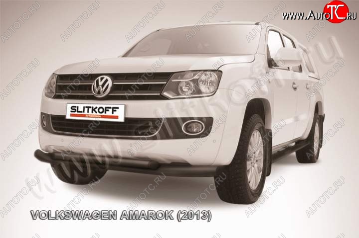 12 999 р. Защита переднего бампер Slitkoff Volkswagen Amarok дорестайлинг (2009-2016) (Цвет: серебристый)  с доставкой в г. Тамбов