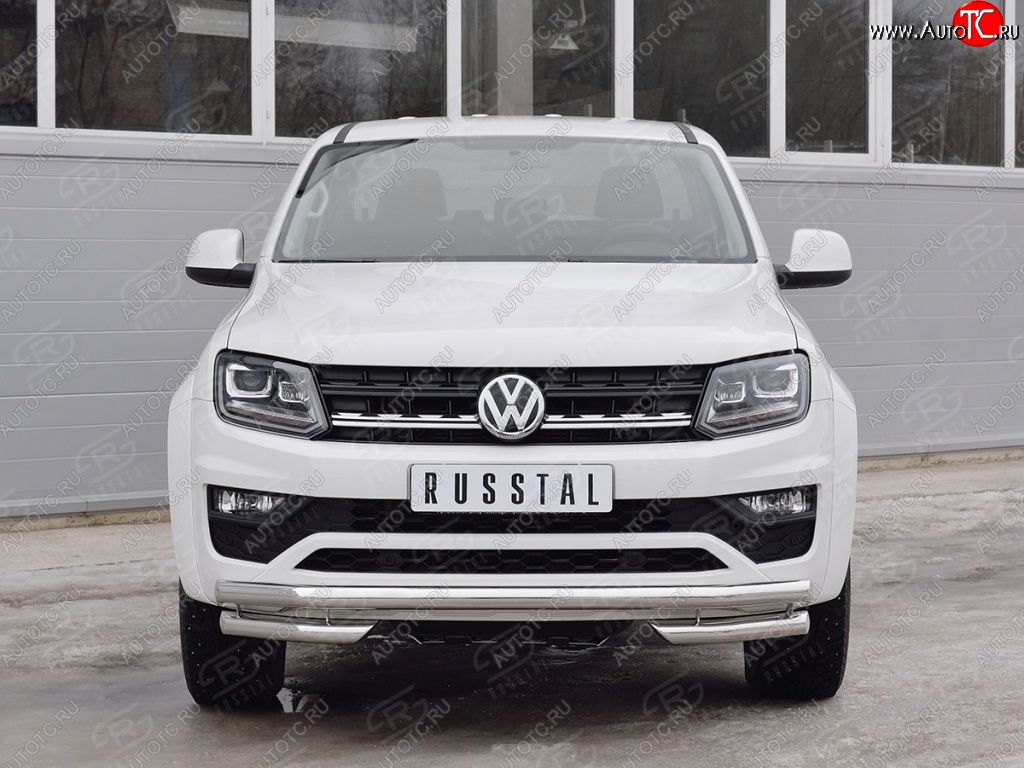 18 799 р. Защита переднего бампера (Ø63 мм с углами, нержавейка) Russtal Volkswagen Amarok рестайлинг (2016-2022)  с доставкой в г. Тамбов