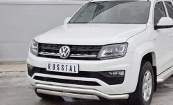 22 949 р. Защита переднего бампера (2 трубы Ø63 и 75х42 мм, нержавейка) Russtal Volkswagen Amarok рестайлинг (2016-2022)  с доставкой в г. Тамбов. Увеличить фотографию 3