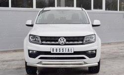 21 899 р. Защита переднего бампера (2 трубыØ76 и 63 мм, нержавейка) Russtal Volkswagen Amarok рестайлинг (2016-2022)  с доставкой в г. Тамбов. Увеличить фотографию 1