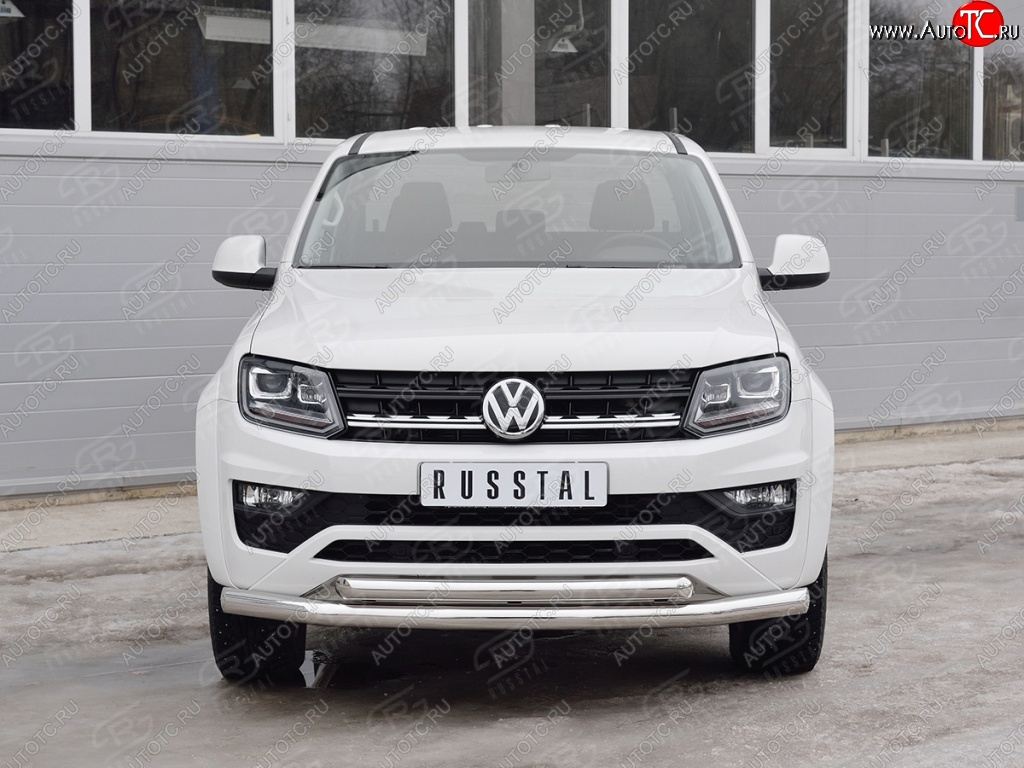 21 899 р. Защита переднего бампера (2 трубыØ76 и 63 мм, нержавейка) Russtal Volkswagen Amarok рестайлинг (2016-2022)  с доставкой в г. Тамбов