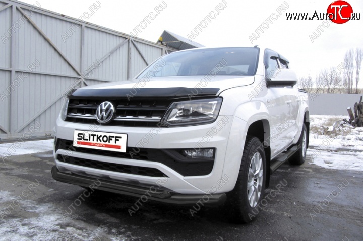 12 999 р. Защита переднего бампер Slitkoff Volkswagen Amarok рестайлинг (2016-2022) (Цвет: серебристый)  с доставкой в г. Тамбов