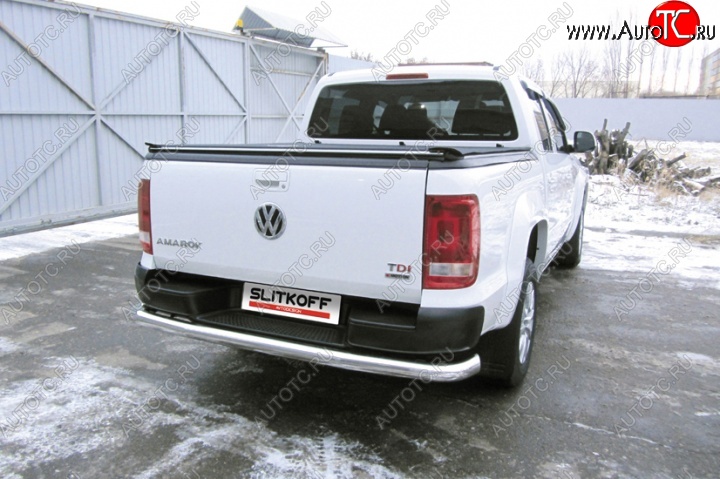 19 999 р. Защита заднего бампера из трубы диаметром 76 мм Slitkoff  Volkswagen Amarok (2016-2022) рестайлинг (Цвет: нержавеющая полированная сталь)  с доставкой в г. Тамбов