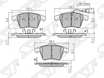 1 779 р. Колодки тормозные SAT (передние)  Volkswagen Caravelle  T5 - Transporter  T5  с доставкой в г. Тамбов. Увеличить фотографию 1