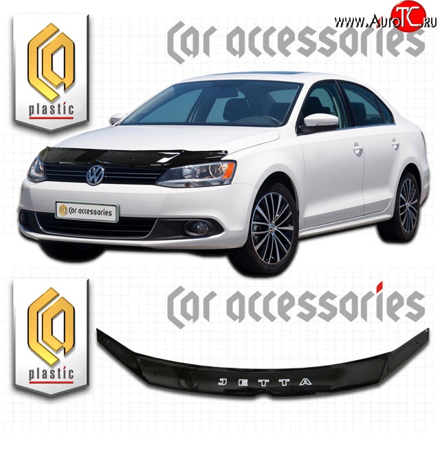 1 899 р. Дефлектор капота CA Plastic  Volkswagen Jetta  A6 (2011-2015) седан дорестайлинг (Classic черный, Без надписи)  с доставкой в г. Тамбов