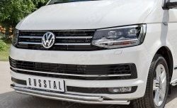 15 649 р. Защита переднего бампера (2 трубыØ42 мм, нержавейка) Russtal Volkswagen Transporter T6 дорестайлинг (2015-2019)  с доставкой в г. Тамбов. Увеличить фотографию 3