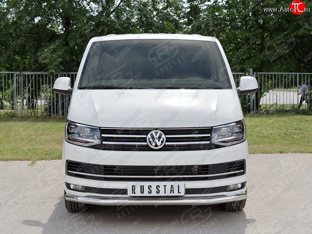 11 999 р. Защита переднего бампера (Ø63 мм, нержавейка) Russtal Volkswagen Transporter T6 дорестайлинг (2015-2019)  с доставкой в г. Тамбов