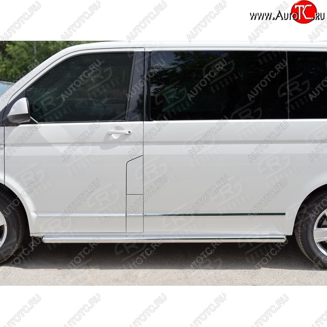 10 849 р. Правая защита порогов Russtal из круглой трубы диаметром 63 мм v3 Volkswagen Transporter T6 дорестайлинг (2015-2019)  с доставкой в г. Тамбов