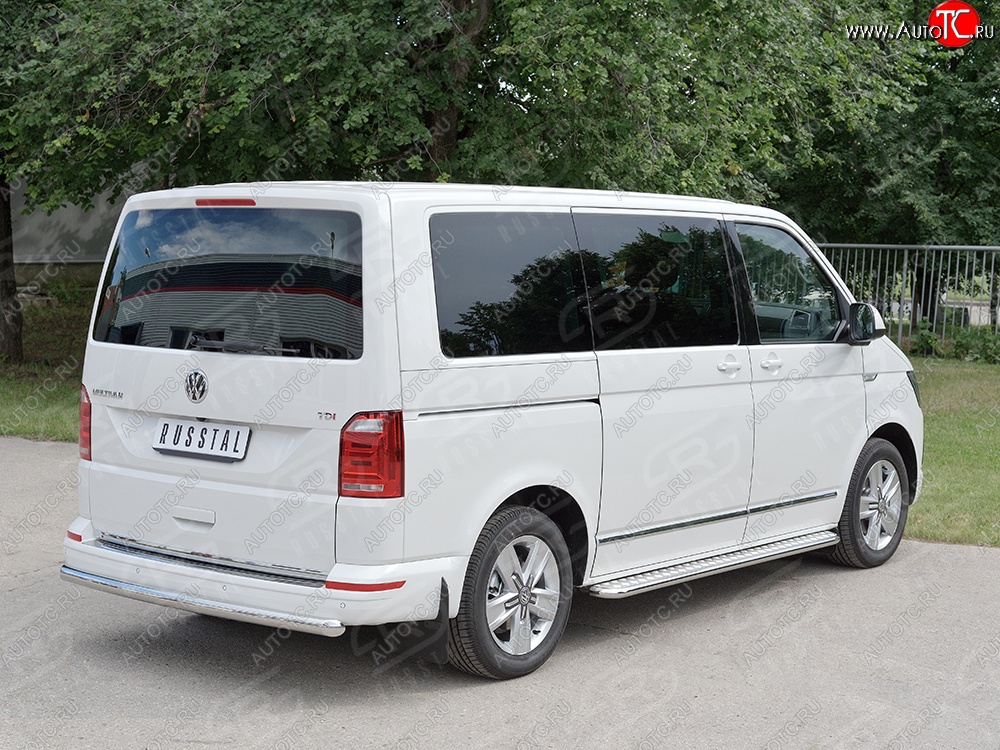 11 999 р. Защита заднего бампера (Ø63 мм, нержавейка, длинная база) Russtal Volkswagen Caravelle T6 дорестайлинг (2015-2019)  с доставкой в г. Тамбов