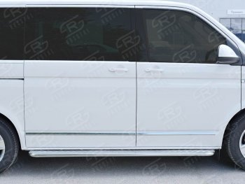 12 849 р. Левая широкая защита порогов с трубой диаметром 42 мм Russtal Volkswagen Transporter T6 дорестайлинг (2015-2019)  с доставкой в г. Тамбов. Увеличить фотографию 2