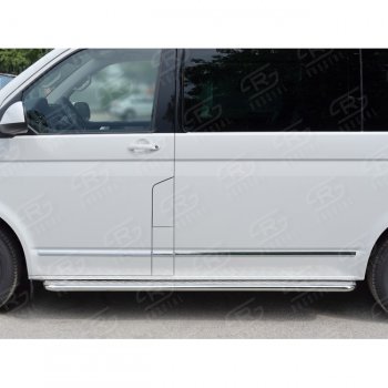 Правая широкая защита порогов Russtal из круглой трубы d63 мм v2 Volkswagen Transporter T6 дорестайлинг (2015-2019)