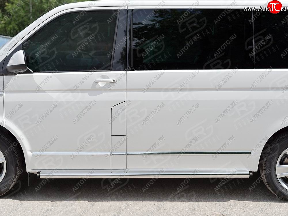 9 899 р. Правая защита порогов Russtal из круглой трубы d63 мм v2 Volkswagen Transporter T6 дорестайлинг (2015-2019)  с доставкой в г. Тамбов