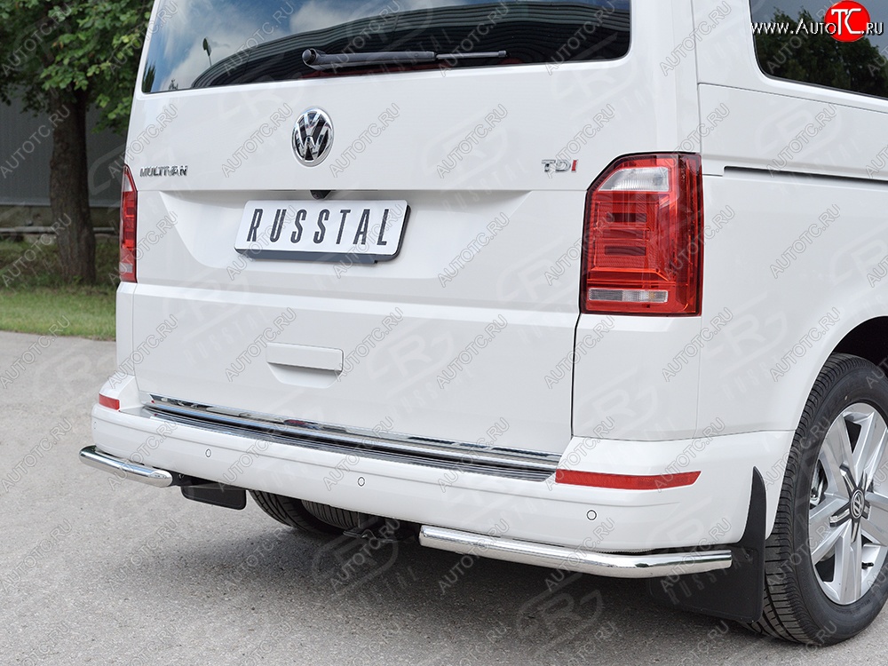 11 449 р. Защита заднего бампера (Ø42 мм, нержавейка, короткая база) Russtal Volkswagen Multivan T6 дорестайлинг (2016-2019)  с доставкой в г. Тамбов