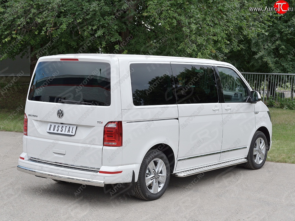 16 699 р. Защита заднего бампера (Ø75x42 мм, нержавейка, короткая база) Russtal Volkswagen Transporter T6 дорестайлинг (2015-2019)  с доставкой в г. Тамбов