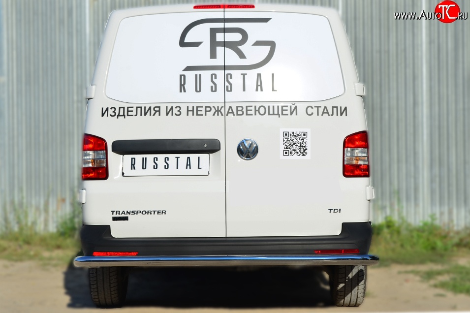 12 999 р. Защита заднего бампера (Ø63 мм, нержавейка) Russtal Volkswagen Transporter T5 рестайлинг (2009-2015)  с доставкой в г. Тамбов