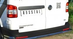 17 749 р. Защита заднего бампера (Ø63 и 42 мм с уголками, нержавейка) Russtal Volkswagen Transporter T5 рестайлинг (2009-2015)  с доставкой в г. Тамбов. Увеличить фотографию 2